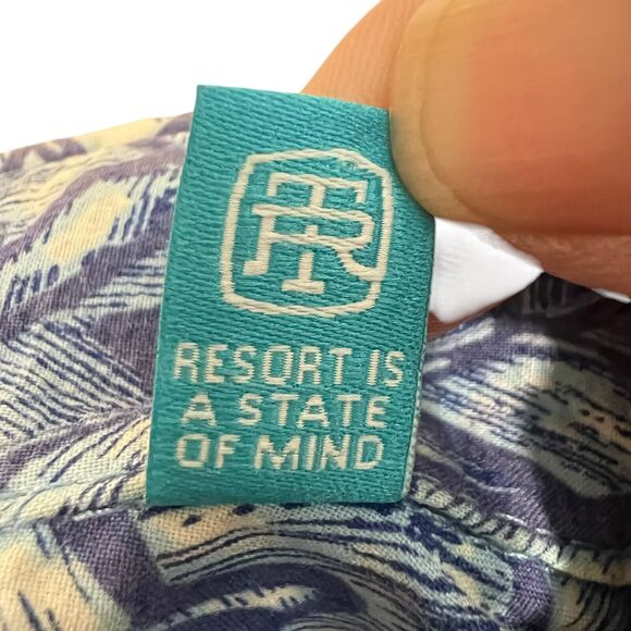 Tori Richard Cotton Blue White Palm Trees Short Sleeve Button Up Shirt Mens Sz L - Picture 4 of 10